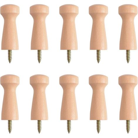 Confezione da 10 ganci decorativi da parete, ganci a vite in legno massello per bordi porte, armadi e scale (1/5)
