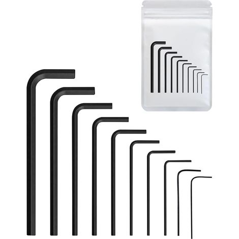 Jeu de 10 Clés Allen Miniatures, Jeu de Clés Hexagonales Noires 0,7mm-5mm, Set de Clés Allen en Acier au Carbone, Set d'Outils de Serrage, pour Entretien de Vélo Assemblage de Meubles (1/5)