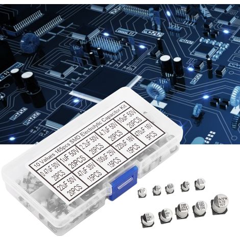 165-teiliges Sortiment an SMD-Aluminium-Elektrolytkondensatoren, 0,47 µF 50 V – 470 µF 16 V (1/5)
