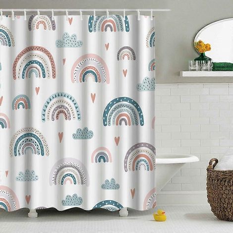 Rideau de douche 180x180 cm, style 6, lavable en machine, en polyester épais, résistant à la moisissure et imperméable. (1/2)