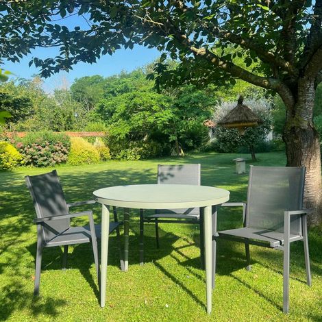 Table de jardin ronde en aluminium vert argile Ø 100 cm STOCKHOLM (1/4)