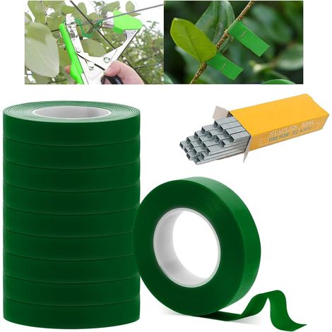 10 Rouleaux de Ruban végétal, et 10000pcs Agrafes de Ruban Végétal, Machine à Attacher Les Plantes, Ruban Adhésif pour Machine à Nouer Branches, Outil de Jardinage, Attache Plante (1/5)