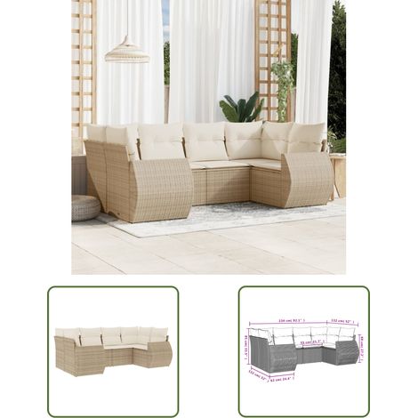 The Living Store 6-tlg. Garten-Sofagarnitur mit Kissen Beige Poly Rattan - Gartenmöbel - Outdoor Möbel - Lounge Set - Rattan Gartenset - Polyethylen Gartenmöbel (1/3)