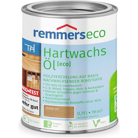 Remmers Hartwachs-Öl [eco] farblos, 0,75 Liter, Hartwachsöl für innen, natürliche Basis, Beize, Öl und Versiegelung in einem, nachhaltig, vegan