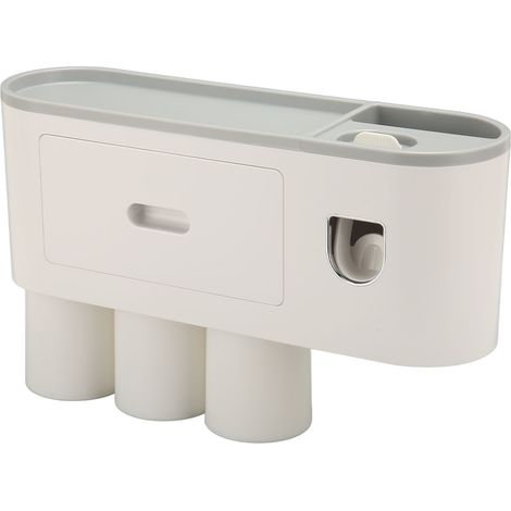 Support mural porte-brosse à dents avec distributeur de dentifrice, accessoire salle de bain polyvalent, installation facile, 3 gobelets, organisateur domestique (1/5)