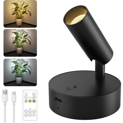 Spot LED Sans Fil pour intérieur 3000 mAh,Applique Murale Intérieure rechargeable à 3 couleurs et gradation de lumière, pour mur et arbre, éclairage ascendant autocollant pour plantes (1/5)