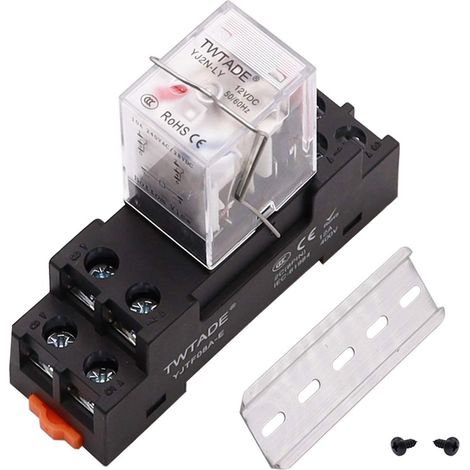 DC 12V Relais de Puissance électromagnétique 8 broches DPDT (2NO 2NC) avec indicateur LED et bobine, rail rainuré aluminium/vis/crochet de base YJ2N-LY-DC 12V (1/5)