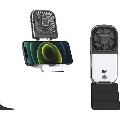Ventilador de cuello recargable, flujo de aire ajustable, negro. (1/2)