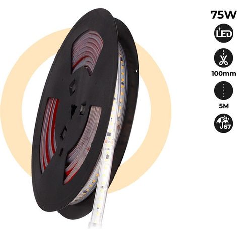 Tira LED 220V 75W (600xSMD2835) 12mm IP67 Rollo 5 Metros -