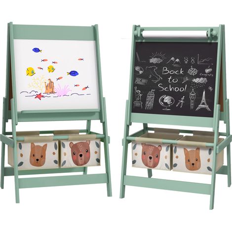 AIYAPLAY Kids Easel with Paper Roll, 3 in 1 Art Easel Blackboard, Whiteboard Green