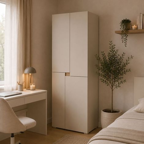 Armario Grande Lidasime, Ropero Dormitorio 5 Estantes, Colgador, Puerta Batiente, 42x184h cm Beige (1/3)