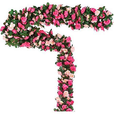 QAZQA Lot de 3 guirlandes de Roses artificielles, 2.5M Simulation Rose Fleur Artificielle Fleur de Vigne en rotin Soie Garland Suspendu en rotin Arch Mariage de Jardin décorations Décoration d'intérie (1/3)