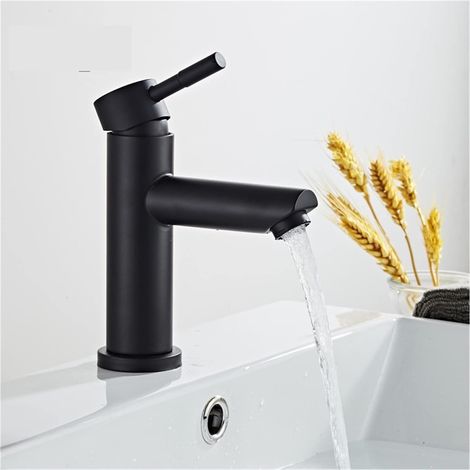 Mitigeur de lavabo inox noir pour vasque et meuble-lavabo (1/5)