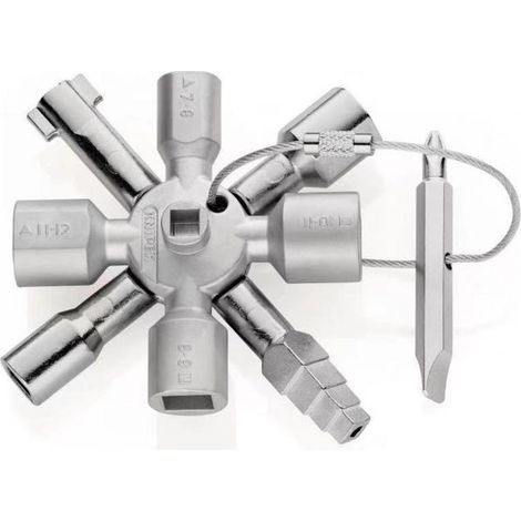 Llave universal para armarios de control, compatible con todos los sistemas de cierre habituales, 10 perfiles, 2 cruces, 1 llave, llave universal. (1/5)
