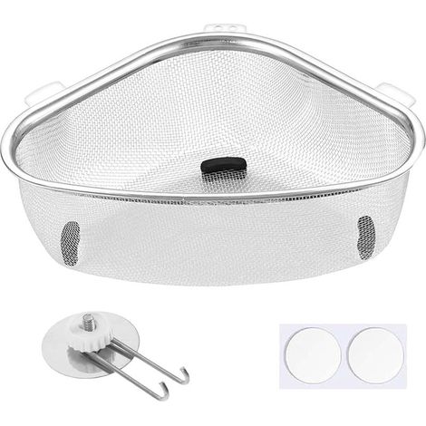 Crépine Filet d'Évier, Passoire Evier Cuisine, Panier Filtrant Triangulaire Pour Évier, Panier de Vidange Multifonctionnel, Grille Evier Cuisine, Panier Evier Cuisine Inox (1/5)