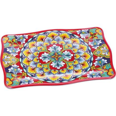 Regalo Italiano Vassoio Rettangolare Rian in Melamina 30 x 21 Cm H 2 Cm Rosso Blu