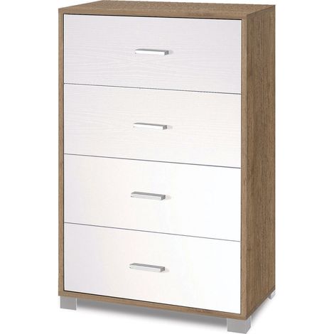 Cassettiera 4 Cassetti 70x112x41 cm Noce Stelvio/Bianco Fiammato (1/4)