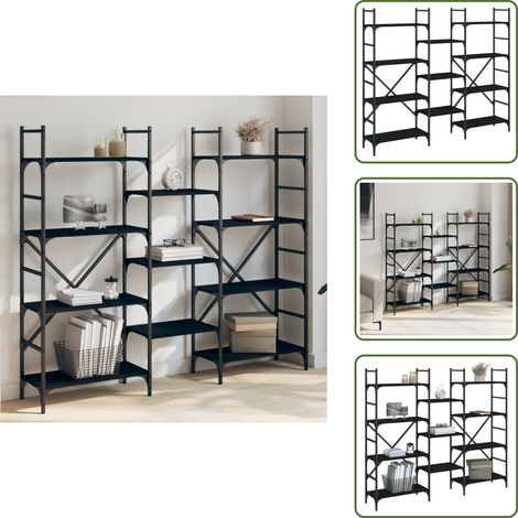 The Living Store Bibliothèque noir 160x28,5x136,5 cm bois d'ingénierie - Bibliothèque Murale - Bibliothèque Design - Étagère Ouverte - Meuble Rangement - Stockage Livres