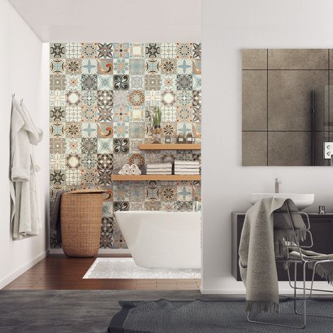 Adhésifs Carrelages Autocollant Rumba Carreaux de Ciment Carrelage Sticker Mural Salle de Bain et Cuisine  24 Pièces de 20 x 20 cm (1/5)