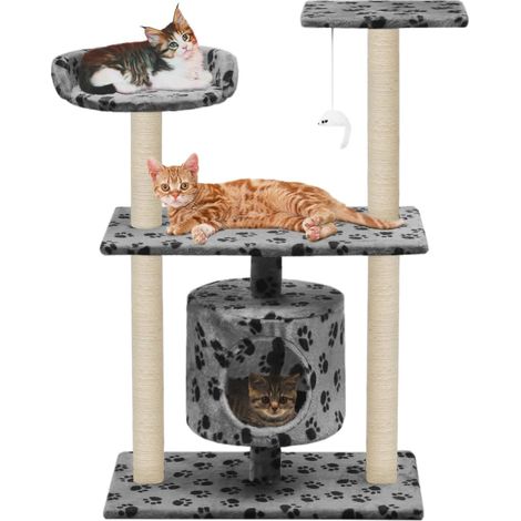 Katzen-Kratzbaum Sisal 95 cm Grau Pfoten-Aufdruck