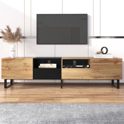 Mueble TV Moderno Negro Y Madera, Gran Espacio Almacenaje, Construcción Robusta (1/5)