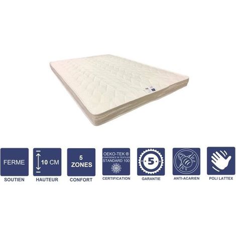 Matelas Ferme Pour Canapé Lit 180x200 x 10 cm - 5 zones de Confort - Noyau Poli Lattex HR Derniére Génération - Trés Respirant (1/4)
