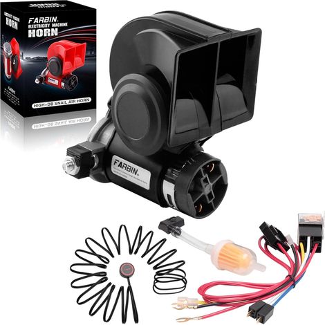 Klaxon de Voiture Compact 12V 130db Corne a Air Moto Klaxon Escargot électronique Train avec Relais Faisceau de Câble Bouton Poussoir Commutateur pour Voiture Camion Suv Nior (1/5)