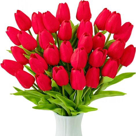 10 tulipanes artificiales rosas: de aspecto realista al tacto, ideales para la decoración del hogar, la oficina o bodas. Un gran ramo artificial perfecto para el Día de la Madre.