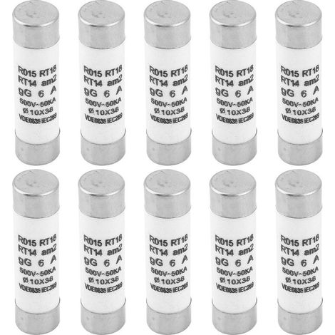 Fusible cylindrique à haute capacité de coupure de 10 pièces avec dispositif indicateur 10x38 380-500VAC (6A) (1/5)