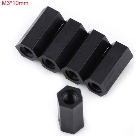 100 Stück schwarze Innengewinde-Distanzstücke aus PA66-Nylon, Nylon-Zubehör, M3 Innengewinde x M3 Innengewinde-Distanzstücke mit Sechskantgewinde (M3x10) (1/4)