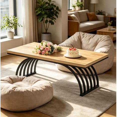 Table basse en bois et métal 120 cm marron et noir, rectangulaire (1/5)
