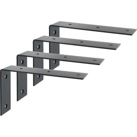 4 Pièces Supports d' Étagère Murale Robustes de 17.5 CM, Supports d' Étagère Murale à Angle Droit de 90°, Equerre Fixation Solide et Durable pour Chambre/Salle de Bain, Noir (1/5)