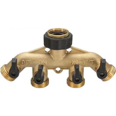 Raccord Robinet Jardin 4 Voies Laiton 3/4 Pouces BSP Pour Tuyau D'irrigation Extérieur 1 Pièce (1/4)