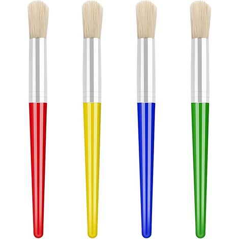 4 PCS Toddler Paint Brushes, Coloful Paint Brush Set Kids, Childrens Paint Brushes with Plastic Handle and Hog Bristles, Round Bristle Tip Paintbrushes for Kids Beginners Art Supplies