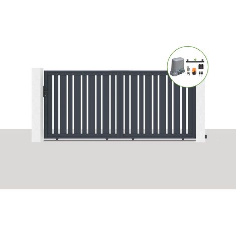 Pack portail coulissant électrique VEYMONT 350x160cm Gris + Motorisation TANKER C600 (1/5)