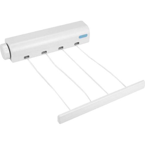 Étendoir à Linge Rétractable Télescopique Intérieur Extérieur Fixation Murale 4 Lignes Corde Séchage