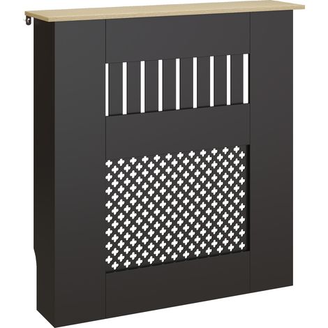 HOMCOM cubre radiadores, cubreradiador de MDF, 78x19x81 cm, cubierta para radiador, diseño moderno de listones y nido de abeja, negro (1/5)