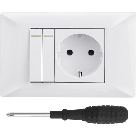Prise Avec Interrupteur Murale Encastrée 16A 250V Interrupteur D'éclairage 2 Gang avec Encastré Prise Murale Simple avec Double Interrupteur Cadre Tournevis, pour Salons Cuisines Bureaux (1/5)