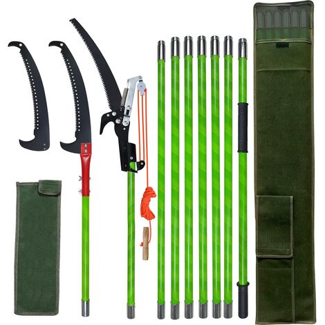Scie d'élagage - 8 m - Scie à main - Kit d'outils de jardin - Sécateur de palmier - Perche à grande portée avec sac de transport - Ciseaux inclus (1/5)
