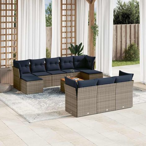 vidaXL Set Divani da Giardino 11 pz con Cuscini Grigio in Polyrattan