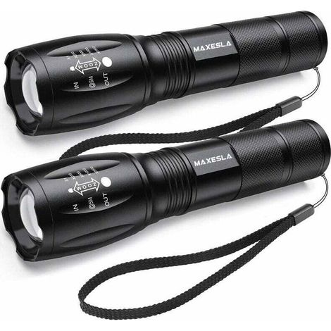 Lampe Torche LED Ultra Puissante 2000 Lumens, Étanche IP65, Zoomable, 5 Modes d'Éclairage (Lot de 2) (1/5)