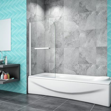 Acezanble 800mm Eletro off white Frame Single Pivot Shower Bath Screen with Towel Rail 1400H