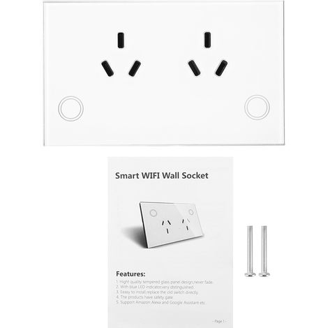 Intelligenter WLAN-Stecker aus gehärtetem Glas mit australischem Stecker, kompatibel mit 100–240 V – Weiß (1/5)