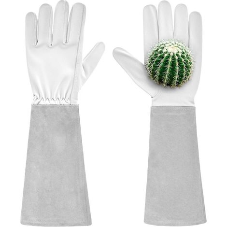 Guantes de piel resistentes a las perforaciones, con puños extralargos y palmas reforzadas, ideales para trabajar con rosas y cactus (talla L).