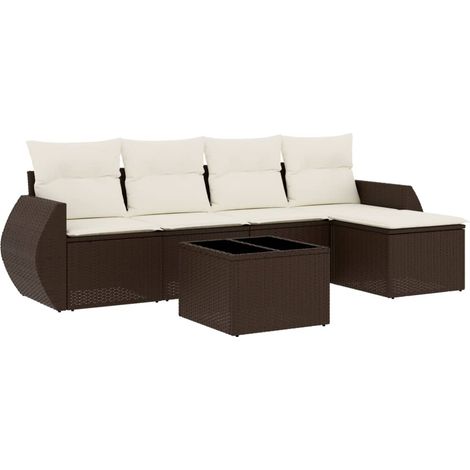 Maison Exclusive - Set Divano da Giardino 6 pz con Cuscini Marrone in Polyrattan (1/5)