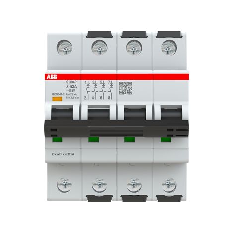 S300P-Disjoncteur 4P-63A-Courbe Z-Pdc 15000A-400VAC 25KA-230VAC 40kA-4 modules 2CDS384001R0608 ABB A907597