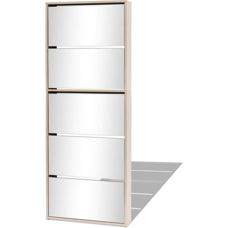 Meuble à chaussures 5 étagères et miroir 63 x 17 x 169,5 cm Chêne marron