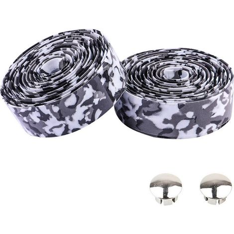 paire de ruban de guidon de vélo avec embouts, en mousse de caoutchouc élastique antidérapante, compatible avec la plupart des vélos.-Black And White Gray