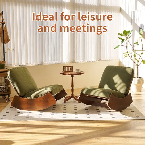 Fauteuil à bascule, fauteuil relaxant, chaise berçante avec tissu côtelé et structure en bois massif, siège confortable pour salon, chambre,Vert (1/5)