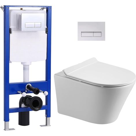 HOROW WC sospeso completo con cassetta ad incasso, piastra comando, sedile UF Soft Close Nano (1/5)
